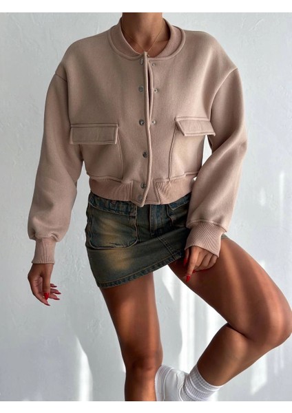 3 Iplik Şardonlu Önü Çıtçıtlı Cepli Ceket Bej modelleri