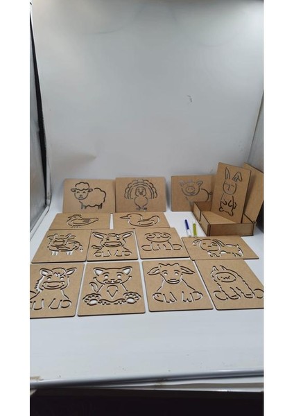 Ahşap Montessori Çizim Seti Çiftlik Hayvanları Kutulu 14 Adet