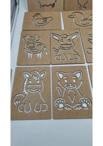 Ahşap Montessori Çizim Seti Çiftlik Hayvanları Kutulu 14 Adet modelleri