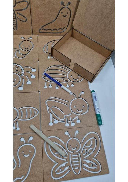 Ahşap Montessori Çizim Seti Böcekler Kutulu 15 Adet fırsatları