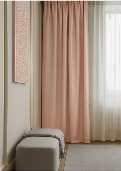 Düz Parlak Saten Fon Perde - Pudra - Pilesiz Düz Dikim - STN1045