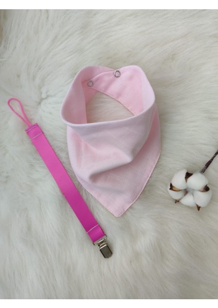 2'li Set - 1 Adet Emzik Askısı, 1 Adet Organik Pamuklu Fular (Pembe)