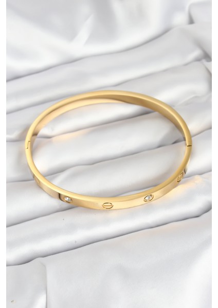 316L Çelik Gold Renk Zirkon Taşlı 65 mm Kadın Kelepçe Bileklik fiyatları