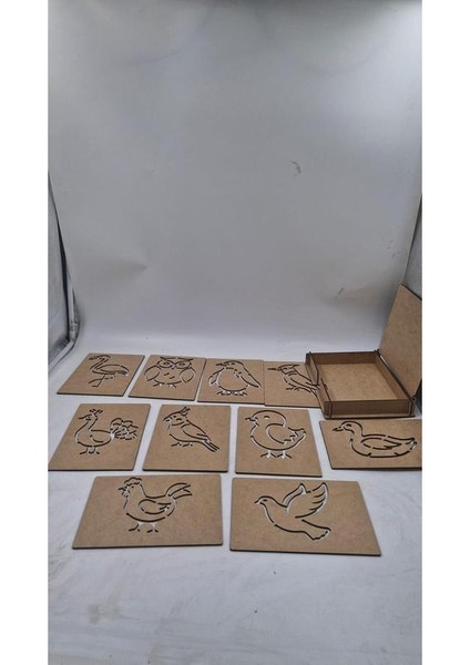 Ahşap Montessori Kuşlar Çizim Seti Kutulu 10 Adet