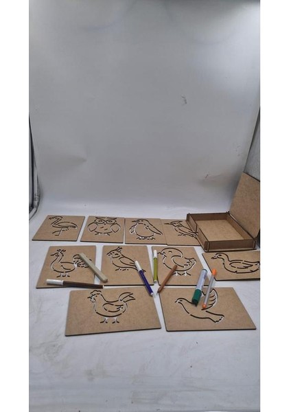 Ahşap Montessori Kuşlar Çizim Seti Kutulu 10 Adet modelleri