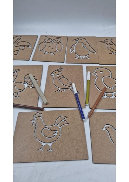 Ahşap Montessori Kuşlar Çizim Seti Kutulu 10 Adet indirimleri