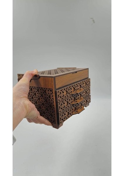 Ahşap Dekoratif Üç Çekmeceli Kutu 19 cm x 15 cm x 14 cm fiyatları