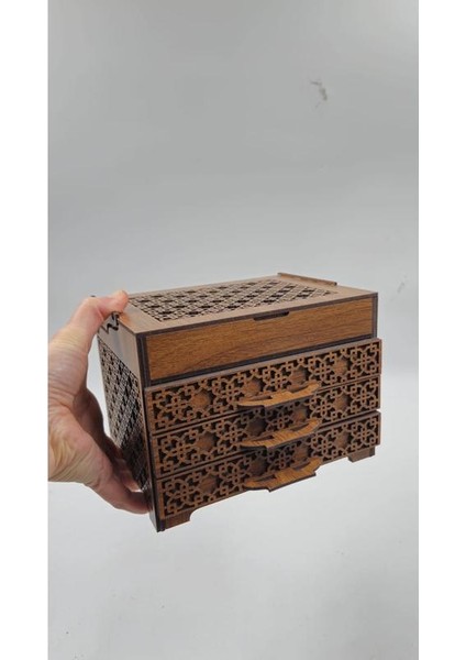 Ahşap Dekoratif Üç Çekmeceli Kutu 19 cm x 15 cm x 14 cm modelleri