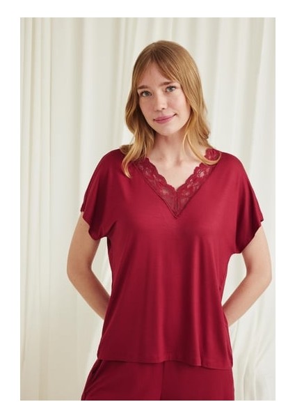 Monamise Kısa Kollu Dantelli V Yaka Şort Takımı modelleri