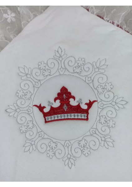 Yenidoğan Saray Kadife Taç Nakışlı Inci Fiyonklu Dantel Duvak Trilüks Kundak Bebek Battaniye Bordo modelleri