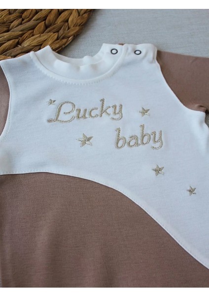 0-3 3-6 Ay Lucky Turk Nakışlı Es Çizgi Boy Şapkalı Erkek Bebek Tulumu Kahverengi fiyatları