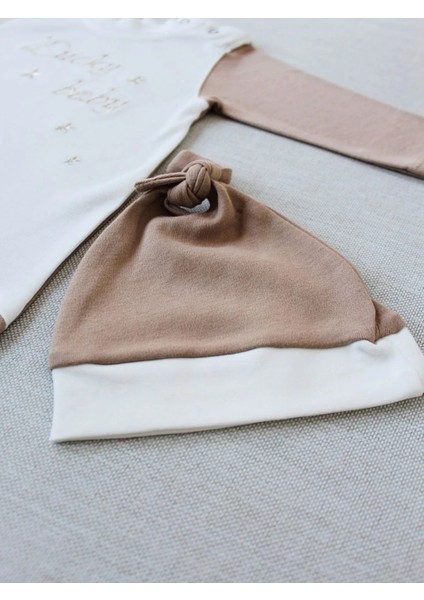 0-3 3-6 Ay Lucky Turk Nakışlı Es Çizgi Boy Şapkalı Erkek Bebek Tulumu Kahverengi fırsatları