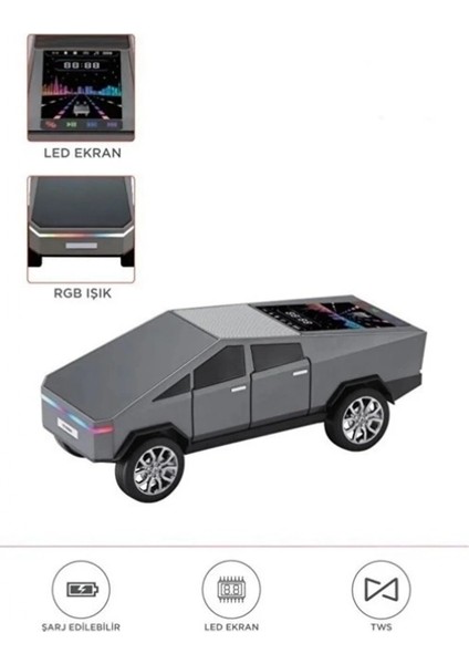 D68 Cyber Model Araba Tasarımlı Bluetooth Hoparlör 15W Güçlü Ses Rgb LED /tws/usb Gri