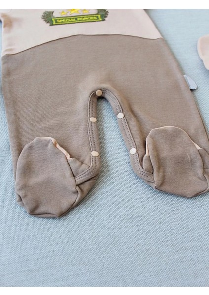 3-6 9-12 12-18 Ay Özel Kuvvetler Nakışlı Bere Şapkalı Kız Erkek Bebek Tulumu Sütlü Kahve modelleri