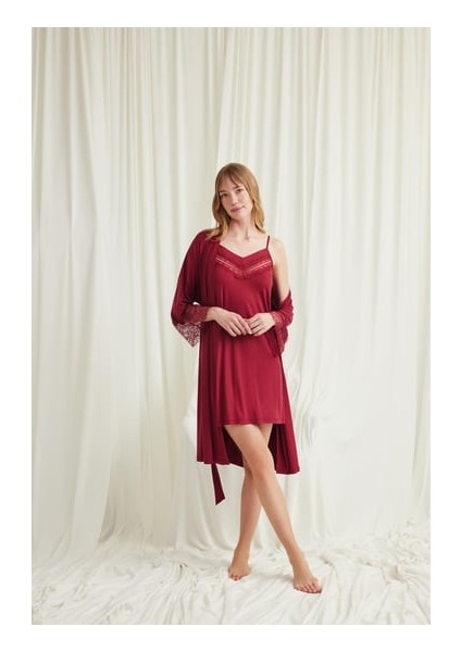Monamise Dekolteli Yakası ve Kolu Dantelli Sabahlık Takımı fiyatları