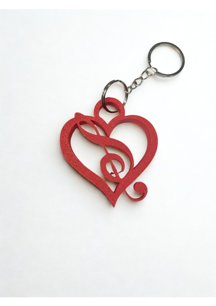 3D Baskı Kalp ve Sol Anahtarı Figürlü Anahtarlık – Müzikseverlere Özel Tasarım