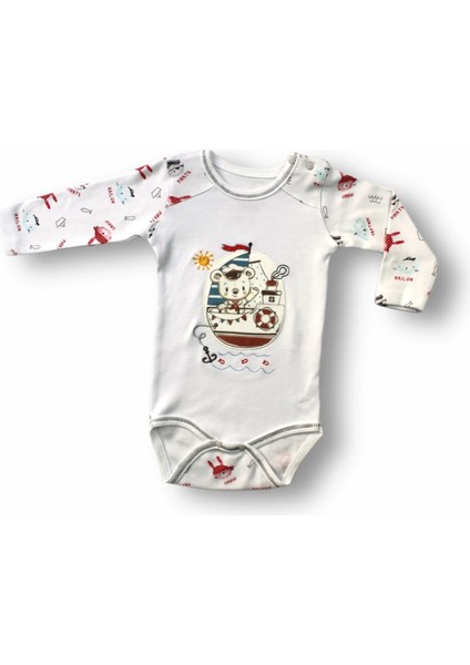3-6 6-9 9-12 Ay Minik Korsan Nakışlı Şapkalı Uzun Kollu Zıbınlı 3lü Kız-Erkek Bebek Takımı Ekru fiyatları