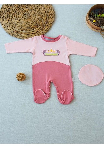 3-6 9-12 12-18 Ay Özel Kuvvetler Nakışlı Bere Şapkalı Kız Erkek Bebek Tulumu Gül Kurusu