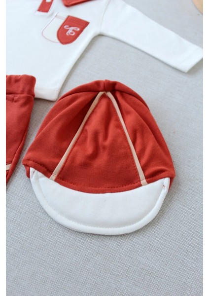 3-6 6-9 9-12 Ay Efendi Nakışlı Cep Şapkalı Uzun Kollu Sweat 3lü Erkek Bebek Takımı Kiremit fırsatları