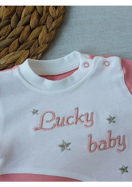 0-3 3-6 Ay Lucky Turk Nakışlı Es Çizgi Boy Şapkalı Kız Bebek Tulumu Pudra fiyatları