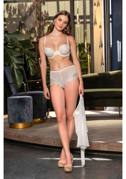 Transparan Bolero, Sütyen ve Boxer Takım Ekru (TRK31433)