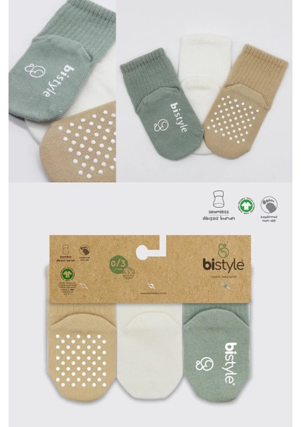 Basic Kaymaz Penye Soket Çorap 3'lü BS10107 Nil Ekru Bej