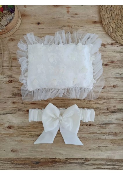 Yenidoğan Izmir Incisi Tül Işlemeli Pamuklu Fiyonklu Kundaklı Lüks 3lü Alt Açma Seti Ekru