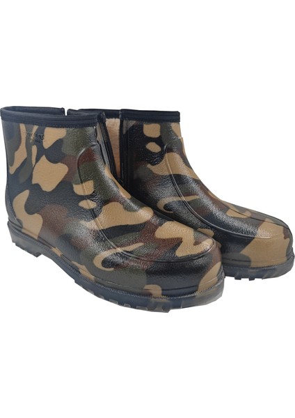 Kamuflaj Desenli Fermuarlı Su Geçirmez Kısa Yağmur ve Bahçe Botu – Yünlü Astar, Kaymaz Taban fırsatları