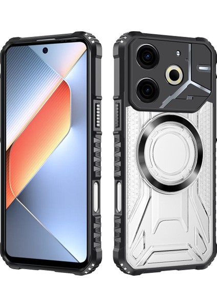 Case For Tecno Pova 6 Neo 4g Için Manyetik Halkalı Şeffaf Akrilik Darbeye Dayanıklı Koruyucu Kılıf-Siyah (Yurt Dışından)