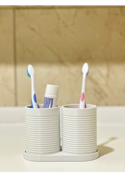 Modern Banyo Düzenleyici V4 - Diş Fırçalık Seti - Ikili Set - Beyaz - 10CM