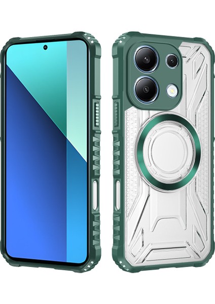 Case For Xiaomi Redmi Note 13 4g Için Manyetik Halkalı Şeffaf Akrilik Darbeye Dayanıklı Koruyucu Kılıf-Yeşili (Yurt Dışından)
