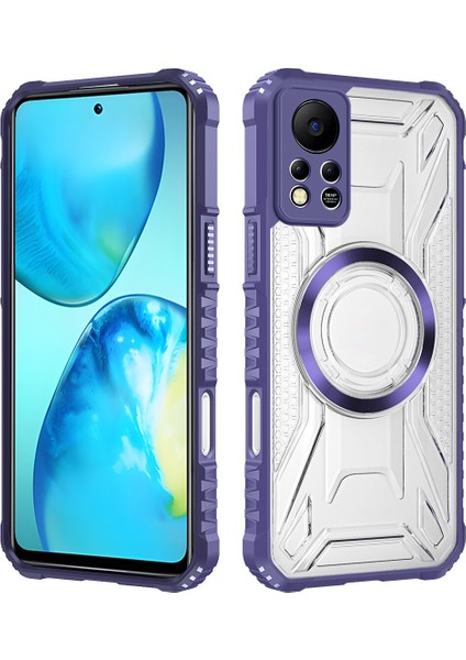 Case For Infinix Hot 11S Nfc Için Manyetik Halkalı Şeffaf Akrilik Darbeye Dayanıklı Koruyucu Kılıf-Mor (Yurt Dışından)