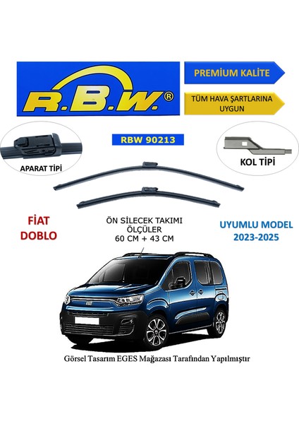 Fiat Doblo (2023-2025) Ön Silecek Süpürgesi 600MM + 400MM