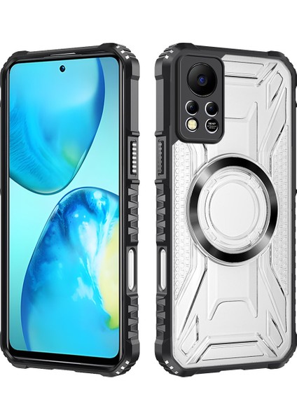 Case For Infinix Hot 11S Nfc Için Manyetik Halkalı Şeffaf Akrilik Darbeye Dayanıklı Koruyucu Kılıf-Siyah (Yurt Dışından)