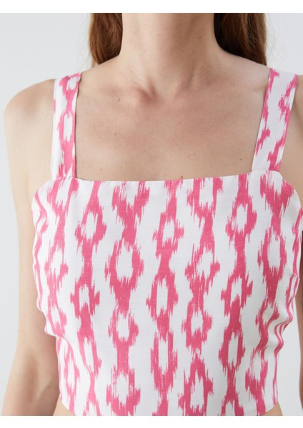 Yeni Sezon Kare Yaka Desenli Askılı Crop modelleri