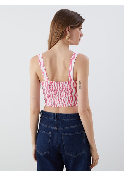 Yeni Sezon Kare Yaka Desenli Askılı Crop fırsatları