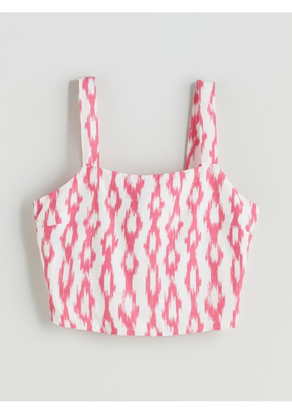 Yeni Sezon Kare Yaka Desenli Askılı Crop indirimleri