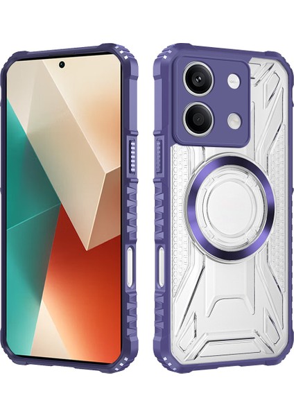 Case For Xiaomi Redmi Note 13 5g Için Manyetik Halkalı Şeffaf Akrilik Darbeye Dayanıklı Koruyucu Kılıf-Mor (Yurt Dışından)