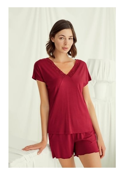 Monamise Kısa Kollu Dantelli V Yaka Şort Takımı fiyatları