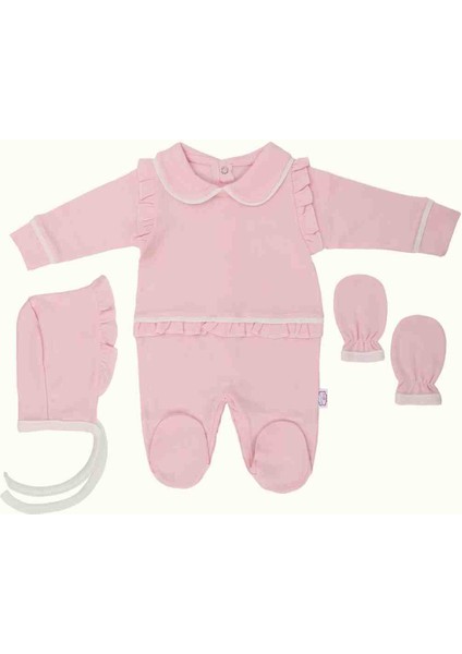 Omuzları Fırfırlı Patikli Bebek Tulumu Şapka Takımı /hastane Çıkışı