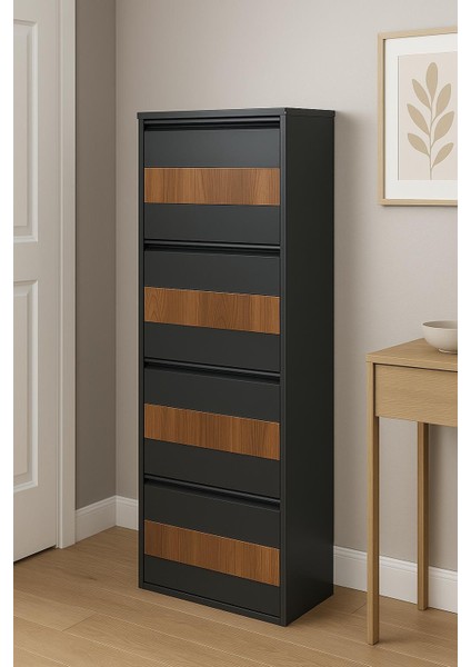 4 Lü Ahşap Desenli Metal Ayakkabılık Karlı Home fiyatları