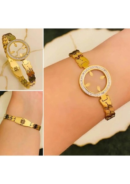 Çelik Gold Çeyrek Takılan Bileklik Kelepçe