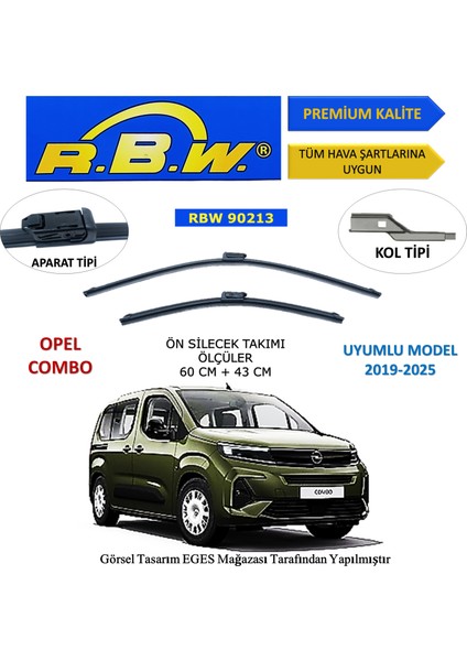 Opel Combo (2019-2025) Ön Silecek Süpürgesi 600MM + 400MM