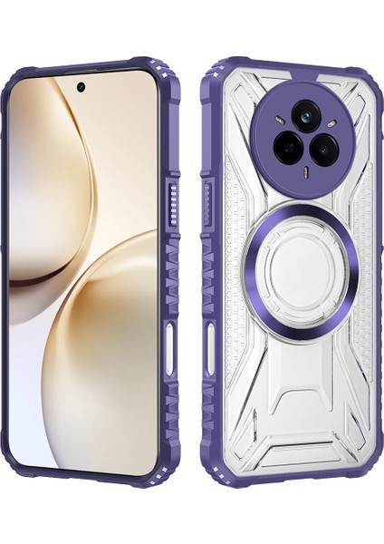 Case For Realme 14 Pro Için Manyetik Halkalı Şeffaf Akrilik Darbeye Dayanıklı Koruyucu Kılıf-Mor (Yurt Dışından)
