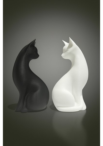 3D Modern Kedi Heykelleri - Siyah Beyaz Dekoratif Figürler | Üç Boyutlu Baskı