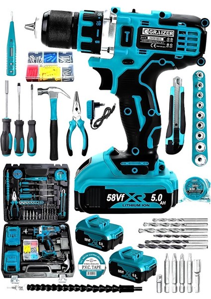 Alman Technology 58 V 5 Ah Darbeli Çift Akülü Şarjlı Vidalama Matkap 32 Parça Hobi Set fiyatları