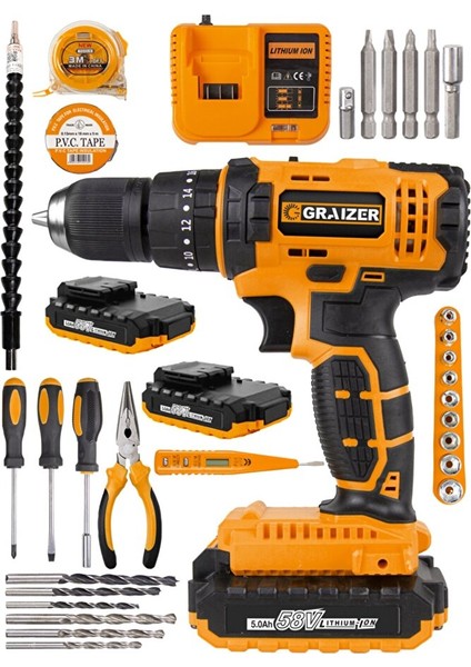 Alman Technology 58 V 5 Ah Darbeli Çift Akülü Şarjlı Vidalama Matkap 32 Parça Hobi Set fiyatları