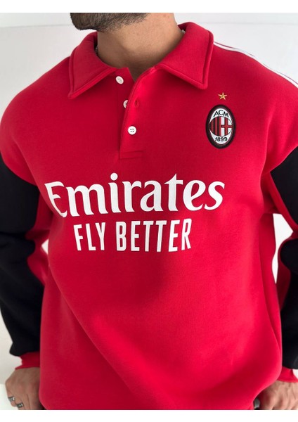 Oversıze Şardonlu Sweat - Bayern Munıh - Arsenal - Mılan Düğmeli Yaka Kaliteli Sweatshırt