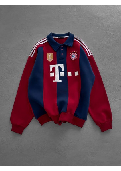 Oversıze Şardonlu Sweat - Bayern Munıh - Arsenal - Mılan Düğmeli Yaka Kaliteli Sweatshırt