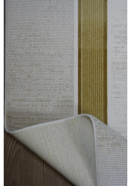 Luce Çerçeveli Krem Gold Çizgili Akrilik Makine Halısı fırsatları